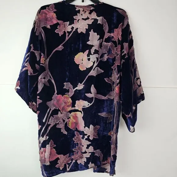 Hinge Seattle Women's Velvet‎ Kimono OS Blue Purple Pink Open Front - Picture 4 of 11